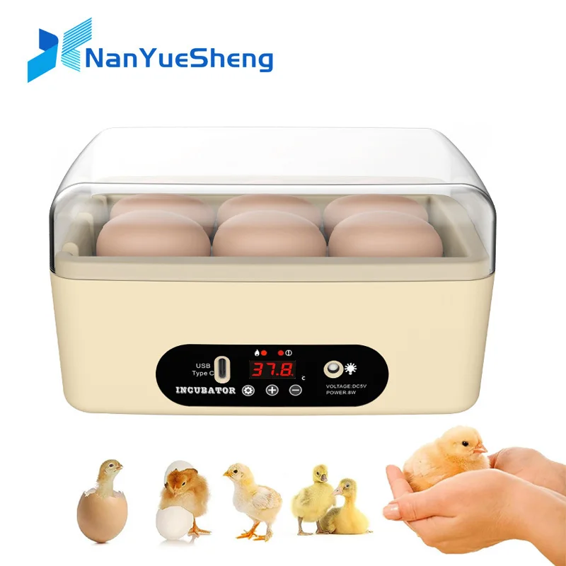 

6 Eggs Automatic Egg Incubator Poultry Hatching Machine Mini Turning Temperature Control Breeder for Chicken Birds Duck Goose