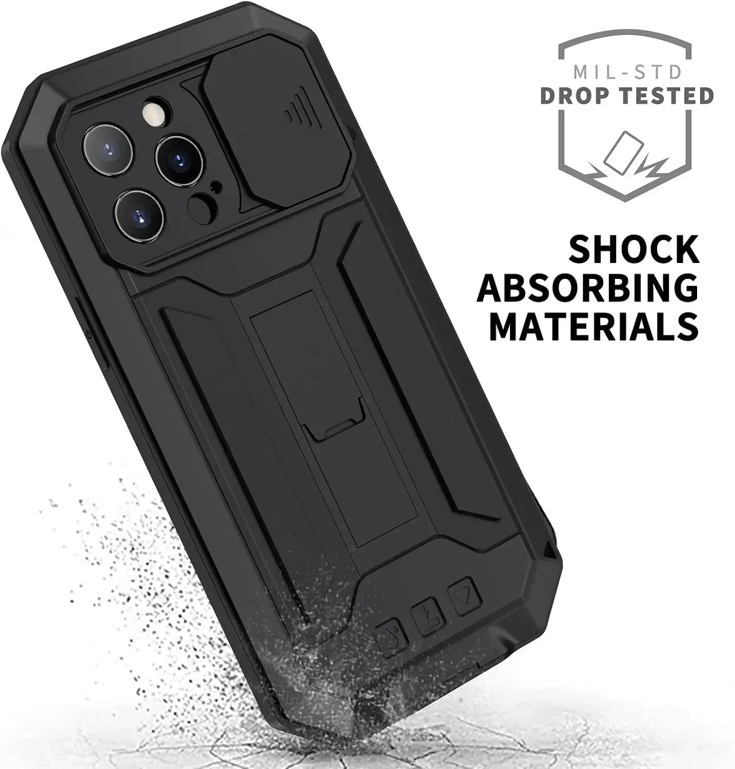 Rugged Aluminum Metal Armor Bumper Phone Case with Shockproof Glass Screen Protector