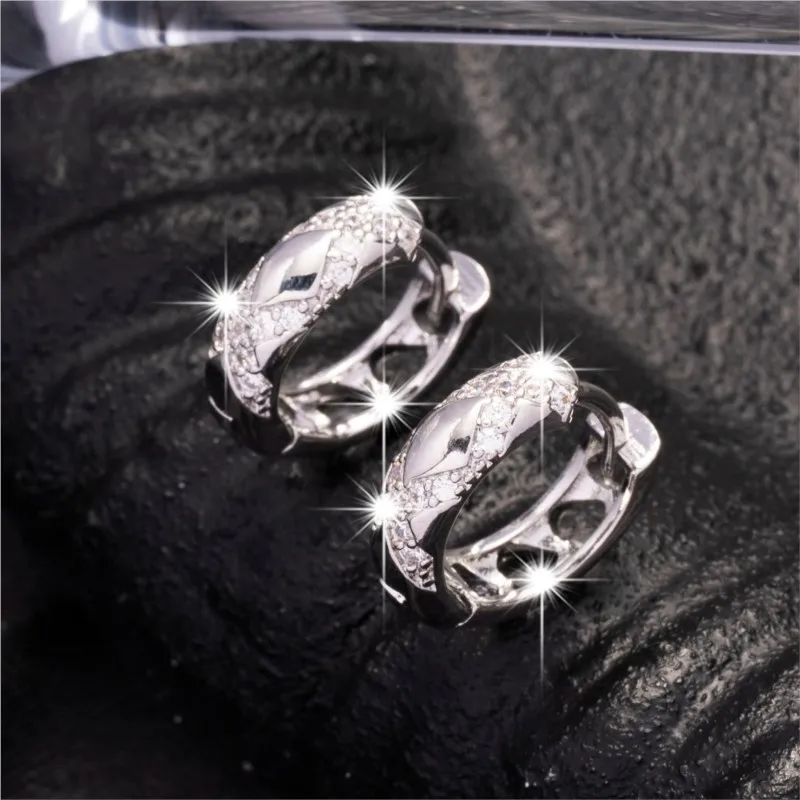 Golden-Tone Bohemian Cross Hoop Earrings for Women Sparkling Synthetic CZ Design Ear Buckle Wedding Jewelry Gifts