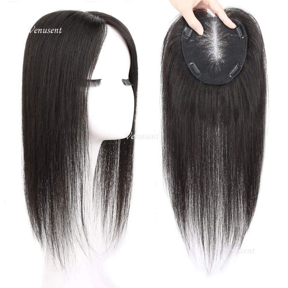 

13x14cm Swiss Lace Human Hair Topper Breathable Natural Hairline Toupee with Clips in 9x14cm Hand Made Lace Hairpiece Summer