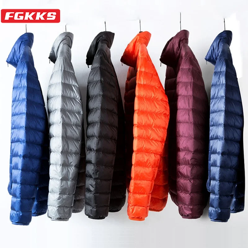 

FGKKS 2023 Outdoor Casual Down Jacket For Men Warm Standing Collar Jacket High Quality Cold Proof Fashion Down Jacket Male