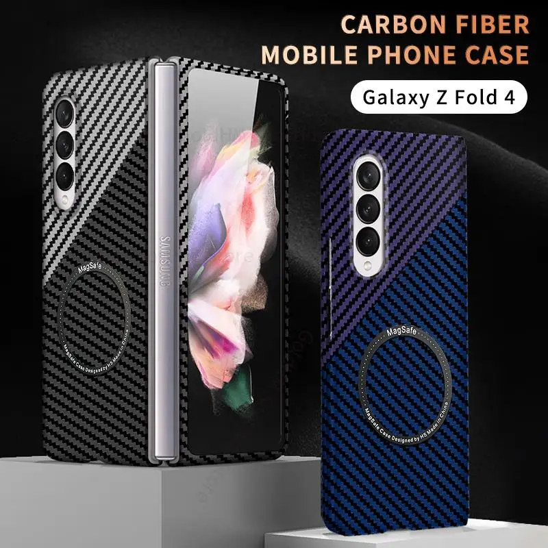 For Magsafe Magnetic Wireless Charging Carbon Fiber Texture Case For Samsung Z Fold Galaxy 4 3 5G Matte Thin PC Hard Back Cover