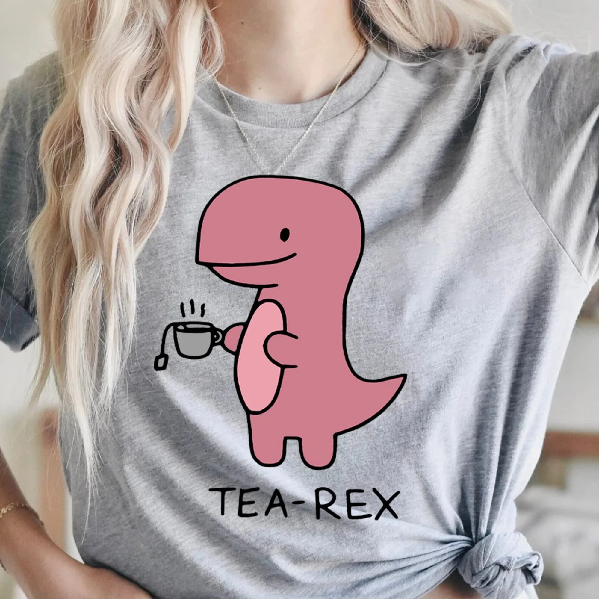 Tea Rex Cute Dinosaur T Shirt Mom Lover Dino Coffee Punny 'Tea Rex' Regalo Di Compleanno Maniche Lunghe O Corte
