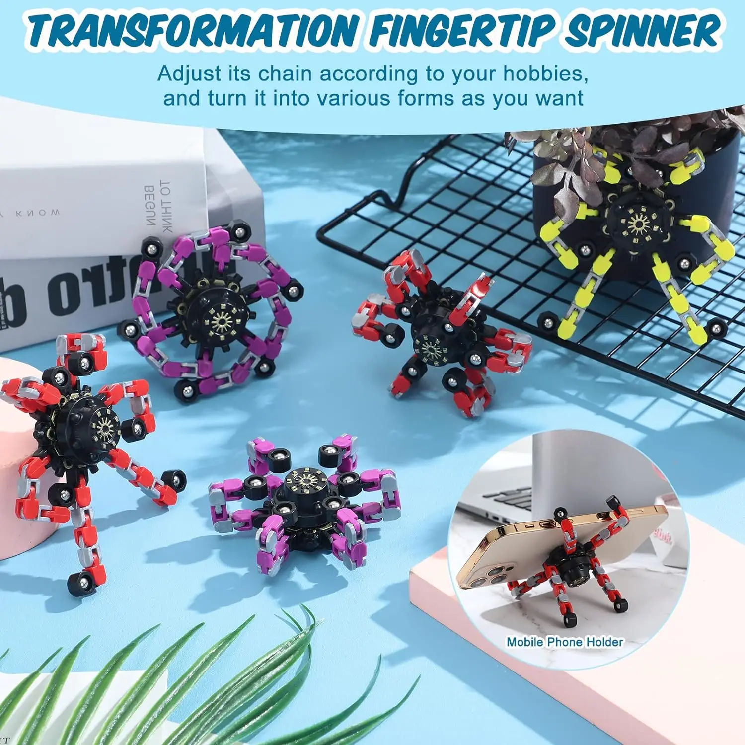 24-64 PCS Transformable Fidget Spinners Fingertip Gyros Stress Relief Sensory Toys for ADHD Autism Kids Gifts Classroom Prizes