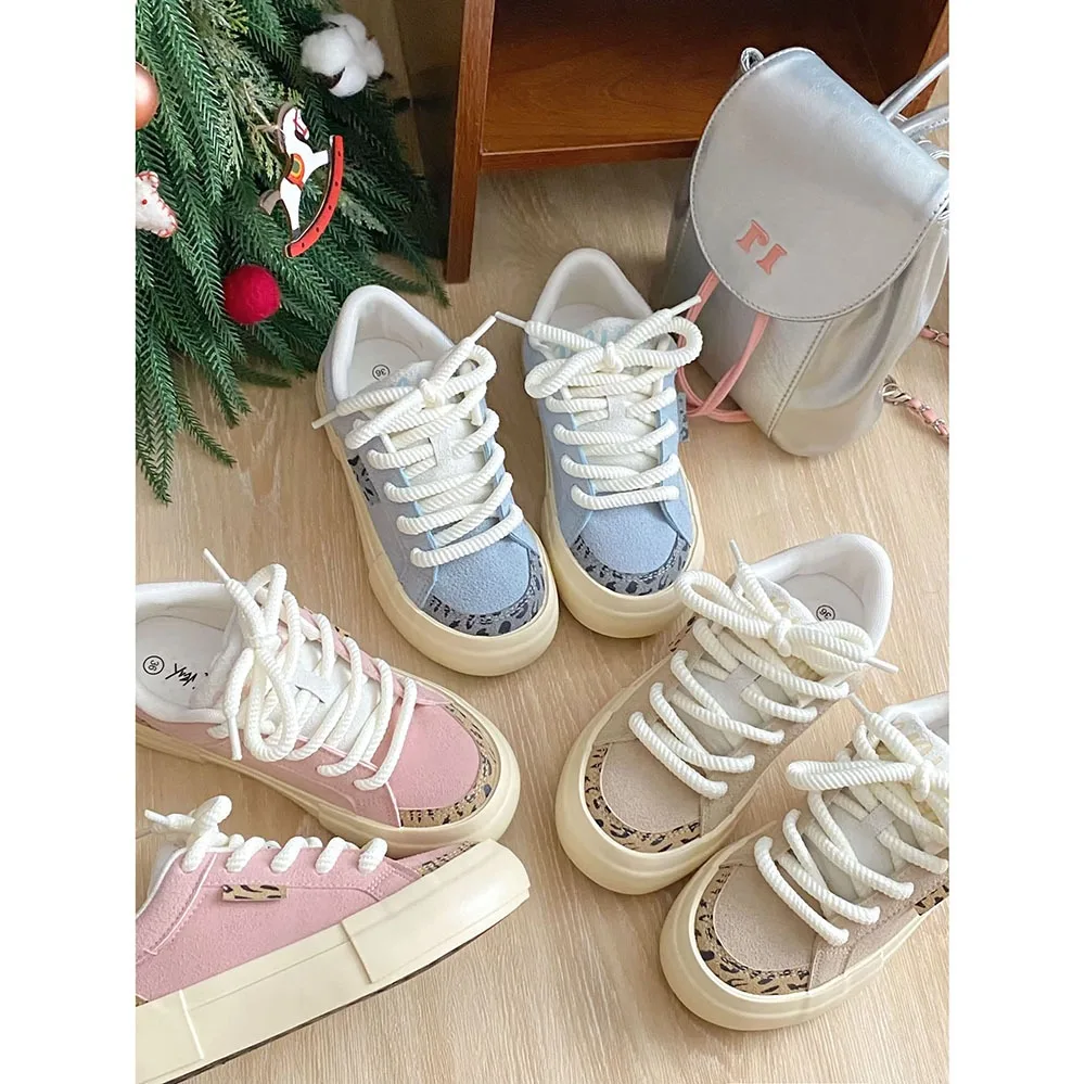 2024 Trendy Leopard Print Women Casual Shoes Soft Sole Comfortable Sports Shoes Lace Up Mixed Colors Top Women Shoes 24-168