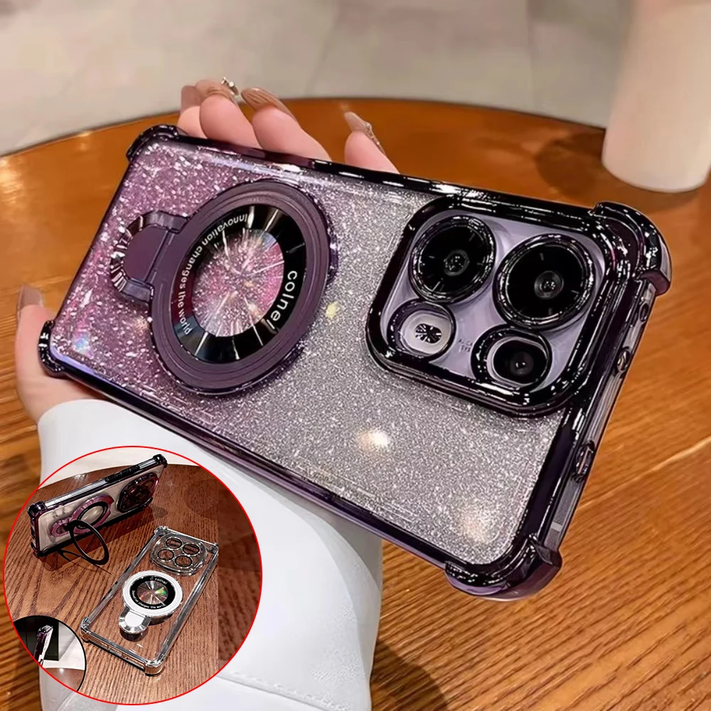 Magnetic Bracket Flash Powder Anti-Drop Silicone Phone Case