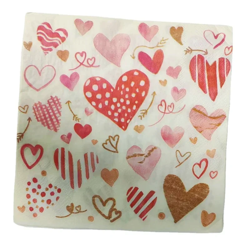 Heart Printed Napkins Hotel Restaurant Wedding Pink Love Square Mouth Cloth Valentine's Coloured Paper Towels Party Decorations