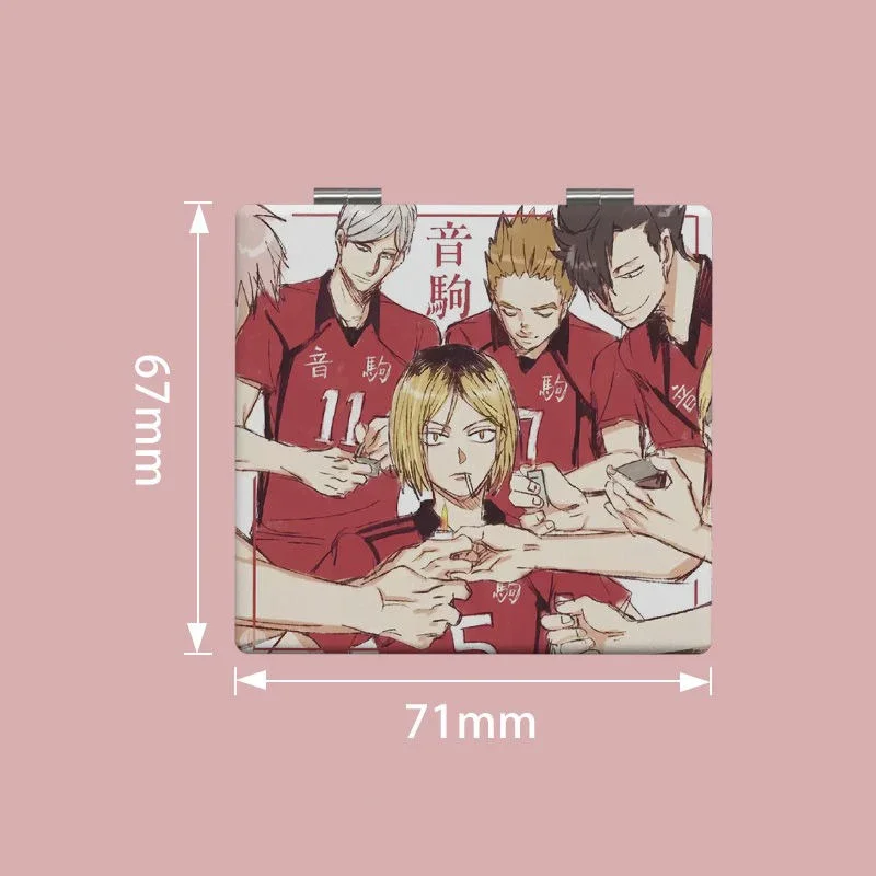 7&times;6cm Haikyuu, Folding Double-sided Makeup Mirror, Anime Cute, Portable Travel, Mini Compact, Girls Kids, Magnifying, Square
