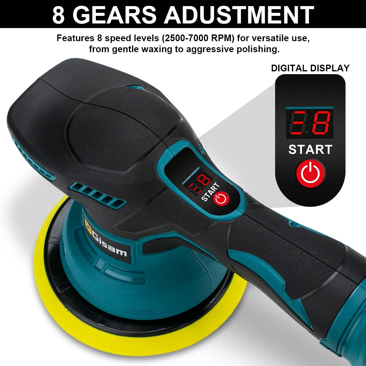 Gisam 8 Gears Digital Display Cordless Car Polisher Electric Polisher Auto Car Waxing Polishing Machine For Makita 18V Battery 3