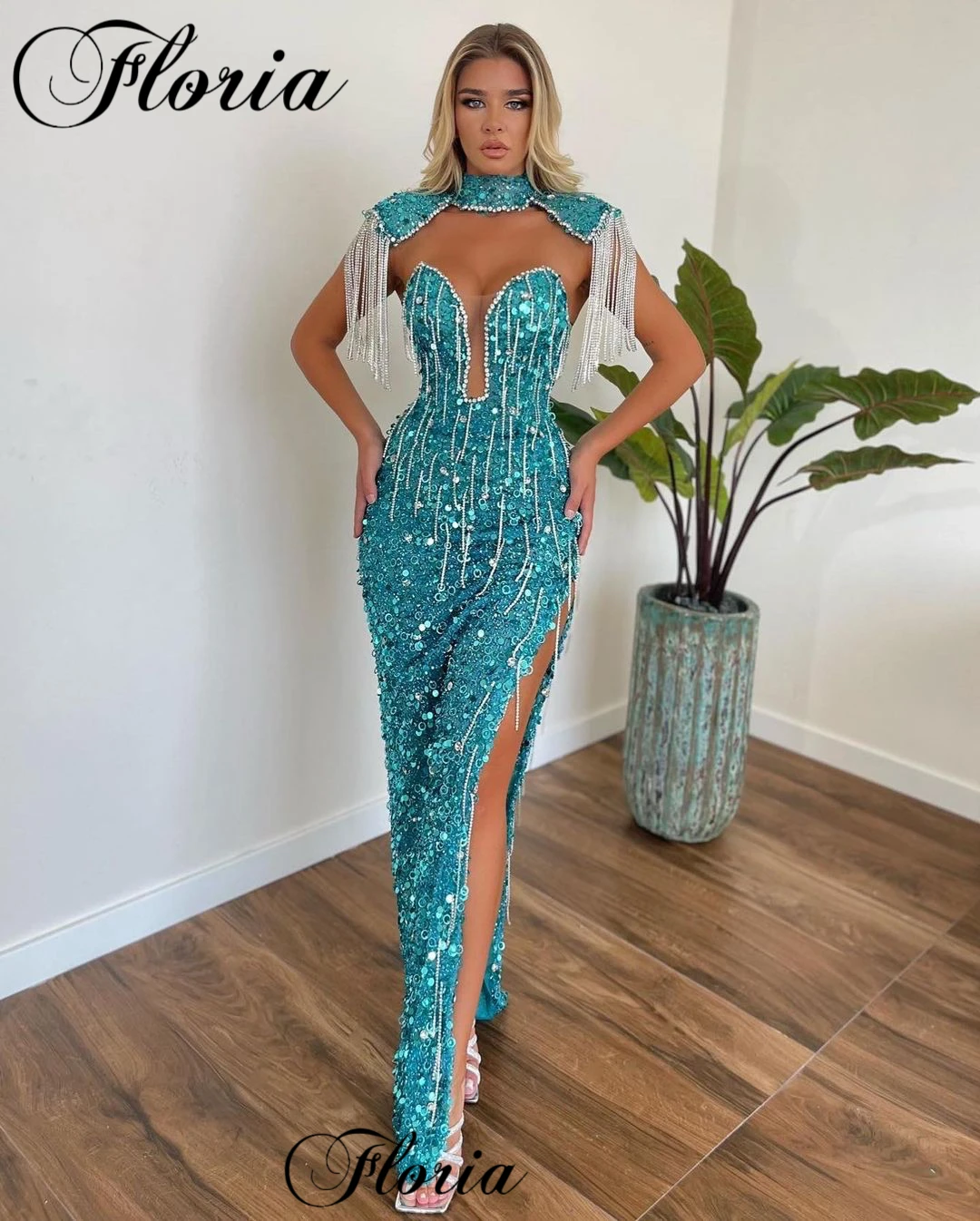 

Two Pieces Blue Sequined Celebrity Dresses For Women Sleeveless Mermaid Cocktail Dresses With Crystals Vestidos De Noche 2023