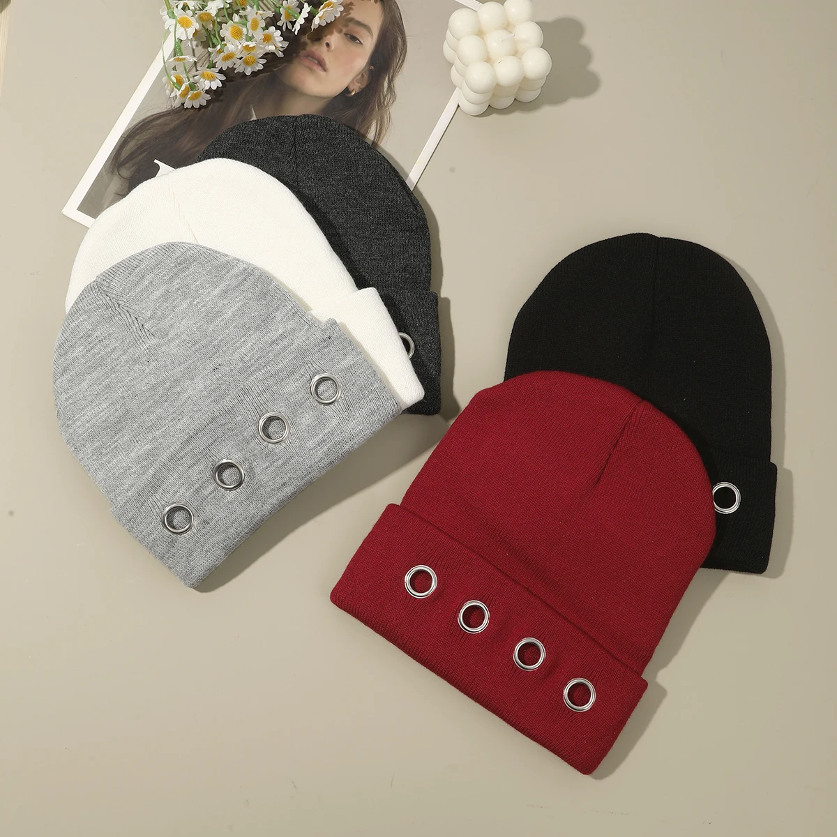 1pc Fashion Solid Color Knitted Cap Autumn Winter Warm Hat Thick Soft Windproof Outdoor Headwear For Women Ladies Caps Turban