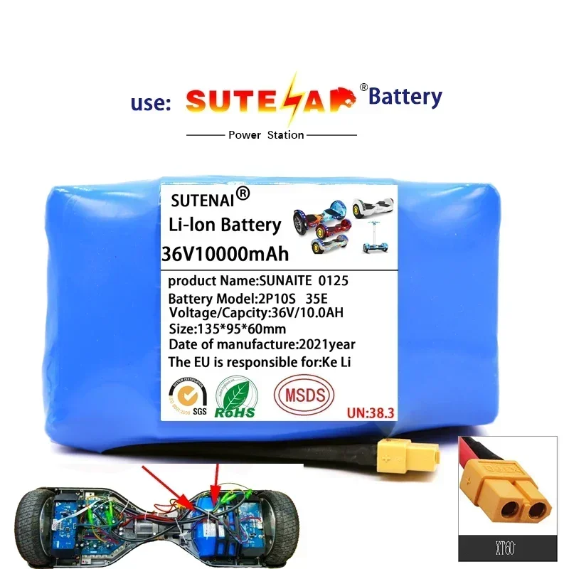 

100% New 36V 18650 Li-ion battery 10s2p 36v battery 10000mAh battery pack 42V 10000mah scooter twist car battery+Free Delivery