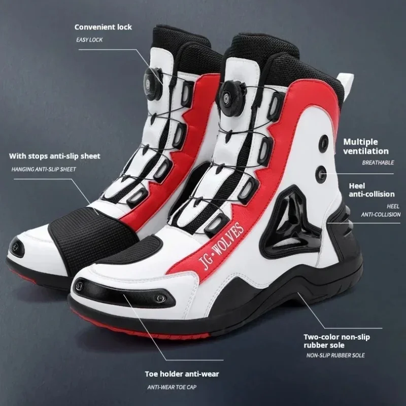 JG-Wolf Waterproof Motorcycle Boots for Men Women Off-road Adventure Motorbike Boots Casual Riding Shoes Leather
