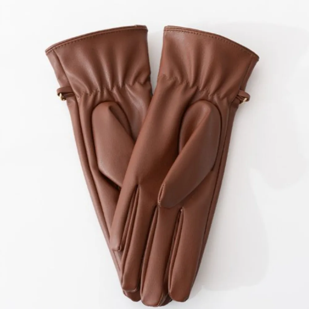 

Chain Leather Gloves High Quality Solid Color PU Warm Gloves Winter Thick Gloves