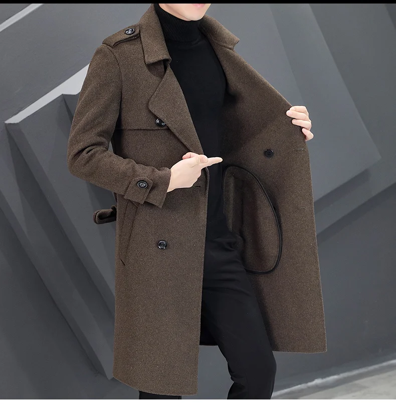Einfarbige Herren-Überkniemäntel aus Wolle 2025 Herbst Winter Business Casual Woll-Windbreaker Jacken Oberbekleidung Warmer Langer Mantel – Detail 12