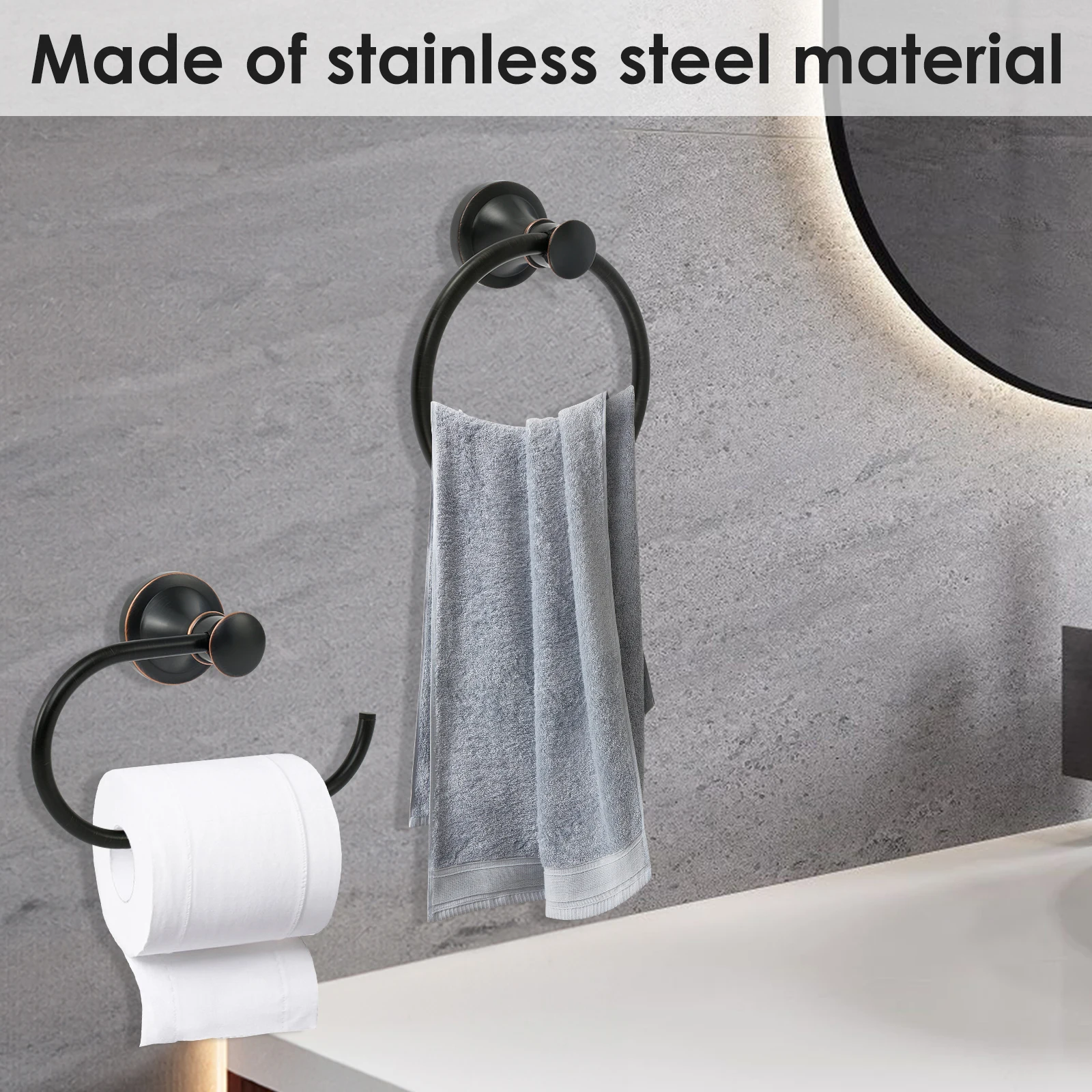 Towel Ring Hook Toilet Paper Holder Bathroom Wall Mounted Stainless Steel Rotated Roundness Hardware Accessories