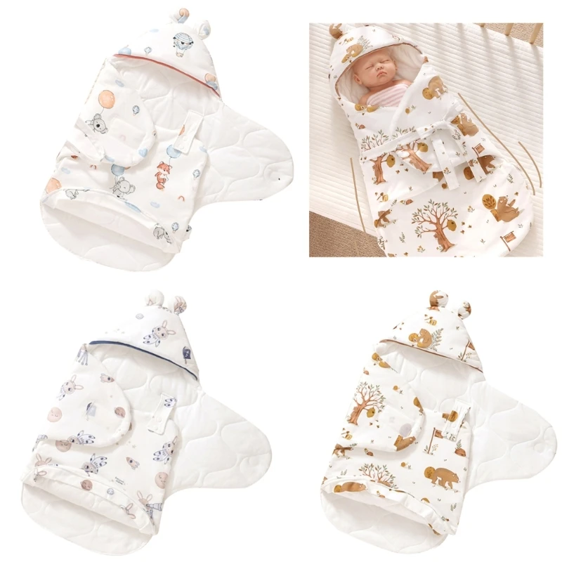 

67JC Versatile Baby Receiving Blanket Hooded Swaddles Wrap with 360° Protections Sleeping Bag Perfect for Prams and Cribs