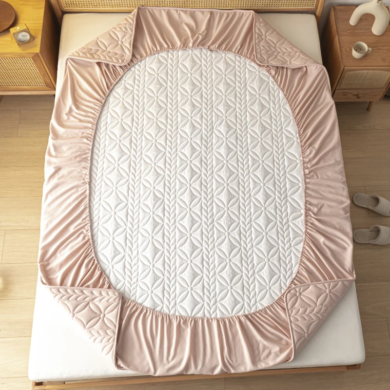 100% Waterproof Fitted Sheet Solid Color Cotton Quilted Embossed Mattress Protector Style Cover for Mattress Soft Pad for Bed 4