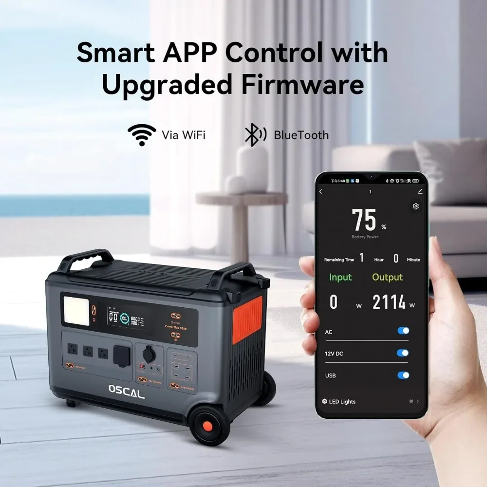 PowerMax 3600(Surge 6000W) Portable Power Station 3600Wh LiFePO4 Expandable Solar Generator with 4xAC Outlets 1.2H Full Charge 6