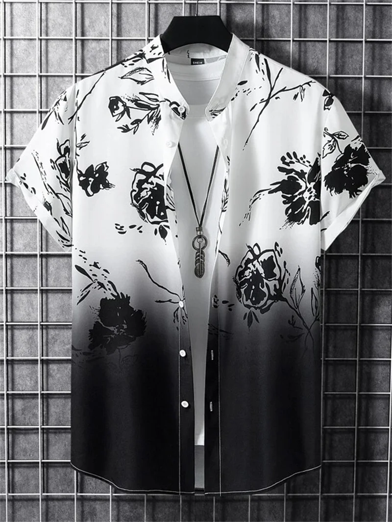 Summer Flower 3D Print Top Men's Summer Hawaii Beach Shirts Outdoor ...