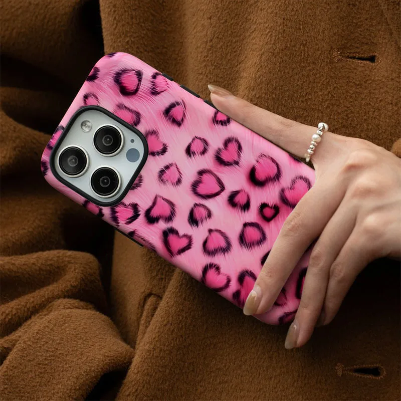 Cute Leopard Print 2-in-1 Phone Case with Film Shell