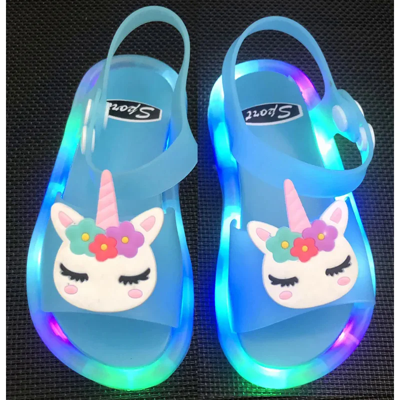 Children Luminous Sandals Girls And Boys Cute Cartoon Fashion Glow Slipper Kids Crystal Beach Shoes 1-6 Years Baby Shoes 2