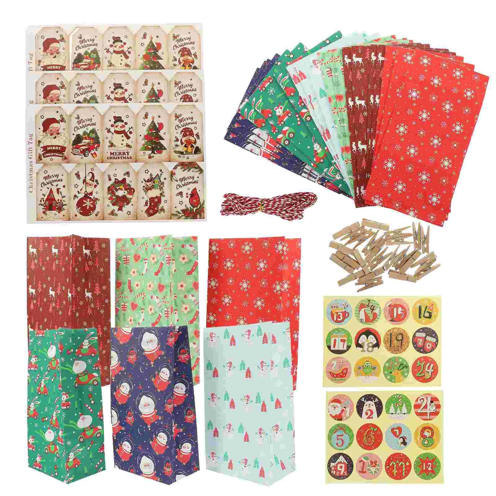 

Christmas Bag Paper Decor Empty Advent Calendar to Fill Candy Bags with Sticker