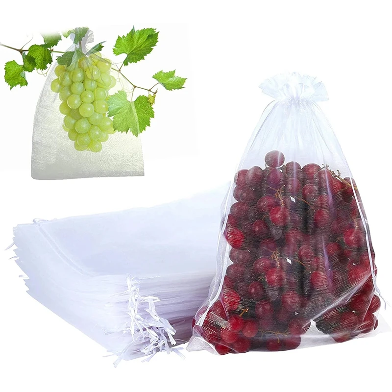 

50pcs/set Fruit Protection Bags30x20cm Pest Control Anti-Bird Garden Netting Mesh Grape Drawstring Planter Grow Bags2023