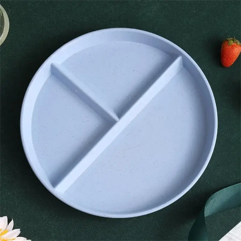 Plastic Dinner Plates Divided Dish In 3 Diet Reusable Round Dinner Plate Kitchen Dinnerware Portion Plates for Adults 3 Compartments Microwave Safe