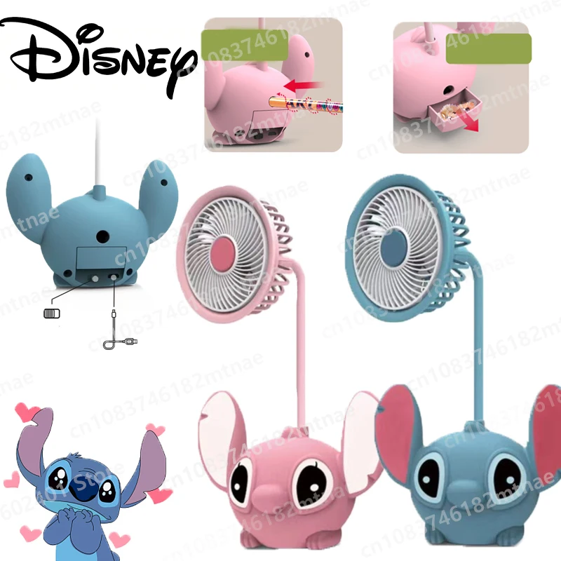 

Cartoon Stitch Desk Fan with Pencil Sharpener Foldable 360° Adjustable Fan Cute Desk Usb Mini Fans Recharge Creative Gifts