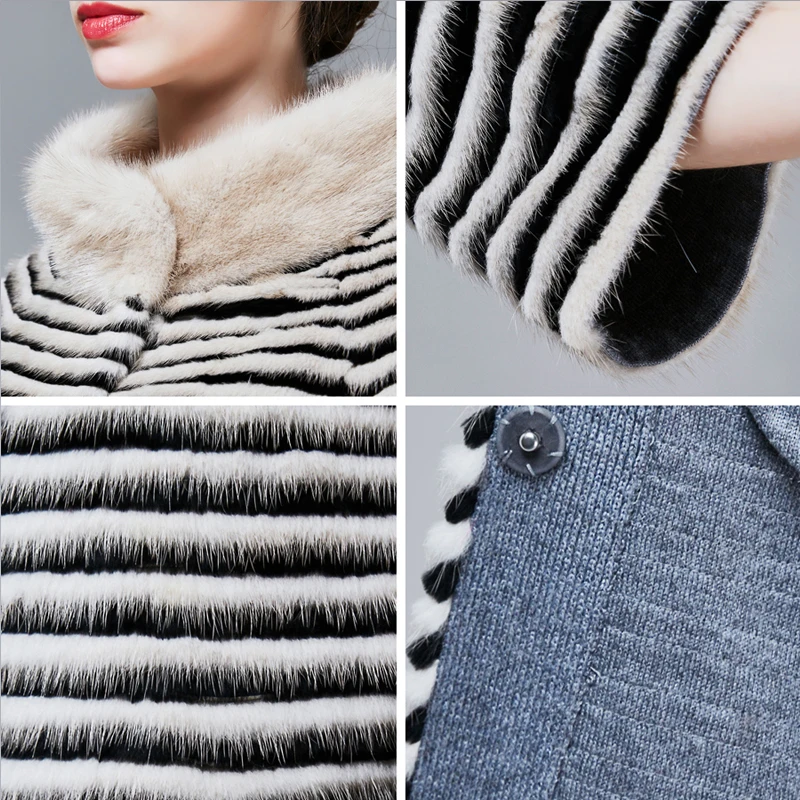 Hot Sale Faux Mink Rabbit Fur Coat Long Casual Soft And Comfortable Standing Collar Striped Ladies Coat
