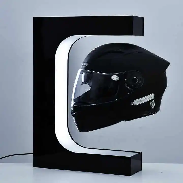 아크릴 자석 부양 헬멧 스탠드 자석 부양 디스플레이 회전하는 플로팅 헬멧 디스플레이 랙 LED 조명 포함