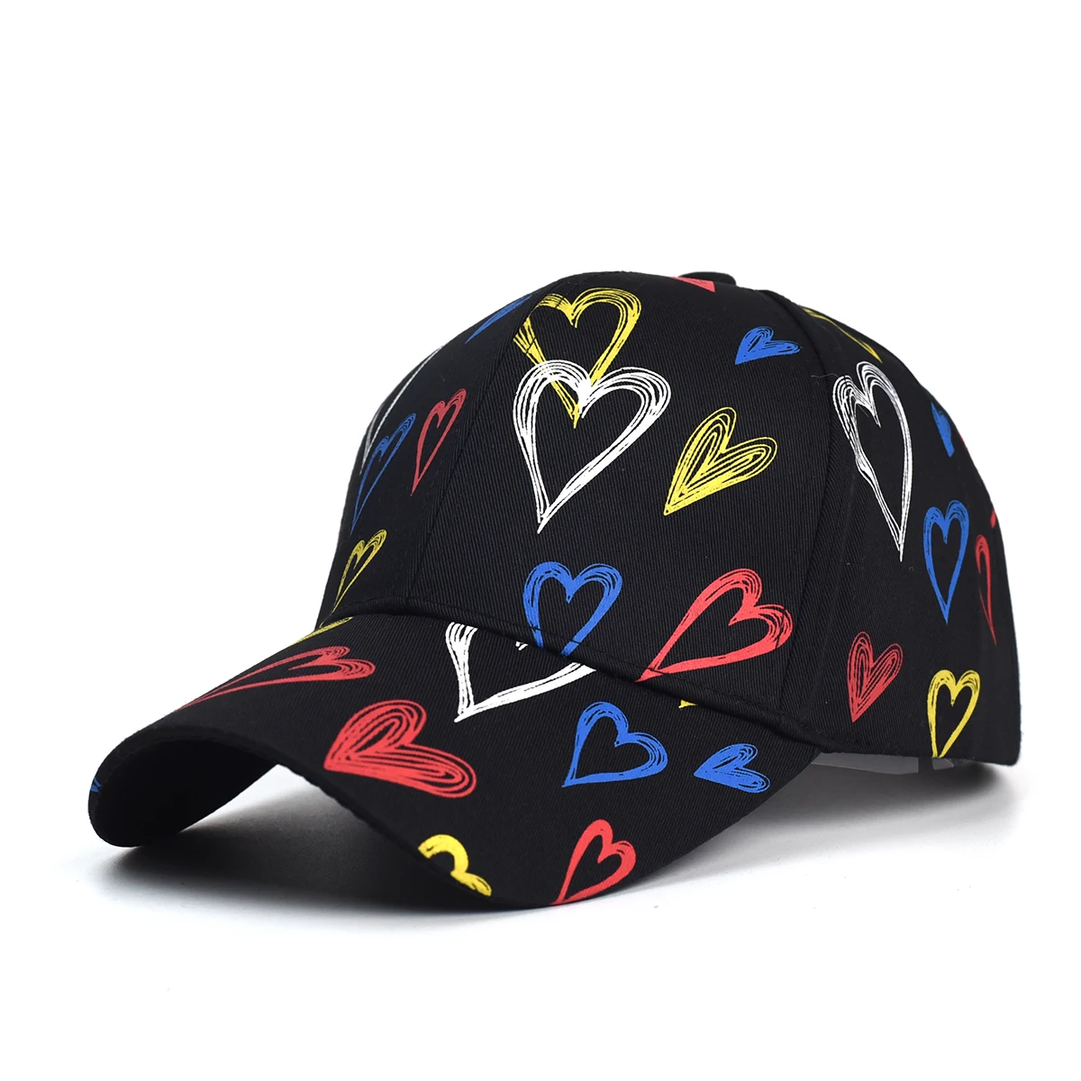 

Colored hearts Baseball Cap Graffiti Sun Hip Hop Cap Visor Spring Hat Men Adjustable Snapback Cotton Cap For Women Men Hats