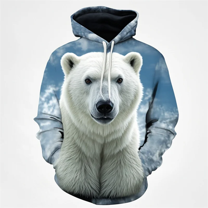 Sudadera con capucha de oso polar para hombre, moda de primavera, sudaderas con estampado 3D de animales, personalidad callejera, top holgado, abrigo de otoño de gran tamaño