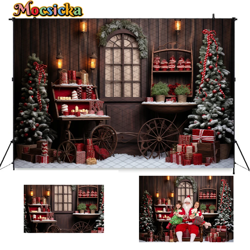 Christmas wooden door fireplace photographic Backdrops Xmas Tree ...