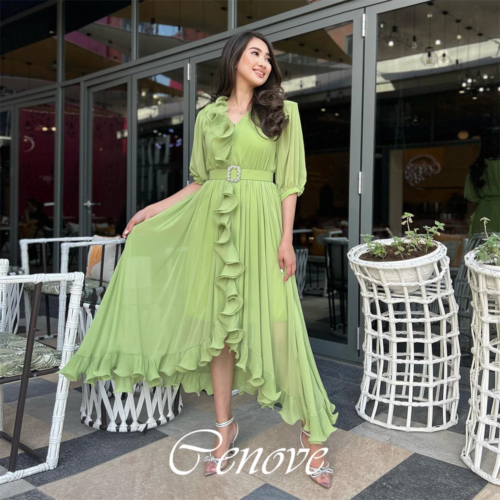 

Cenove 2024 Arab Dubai V Neckline Prom Dress Ankle-Length With Half Sleeves Evening Fashion Elegant Party Dress For Women