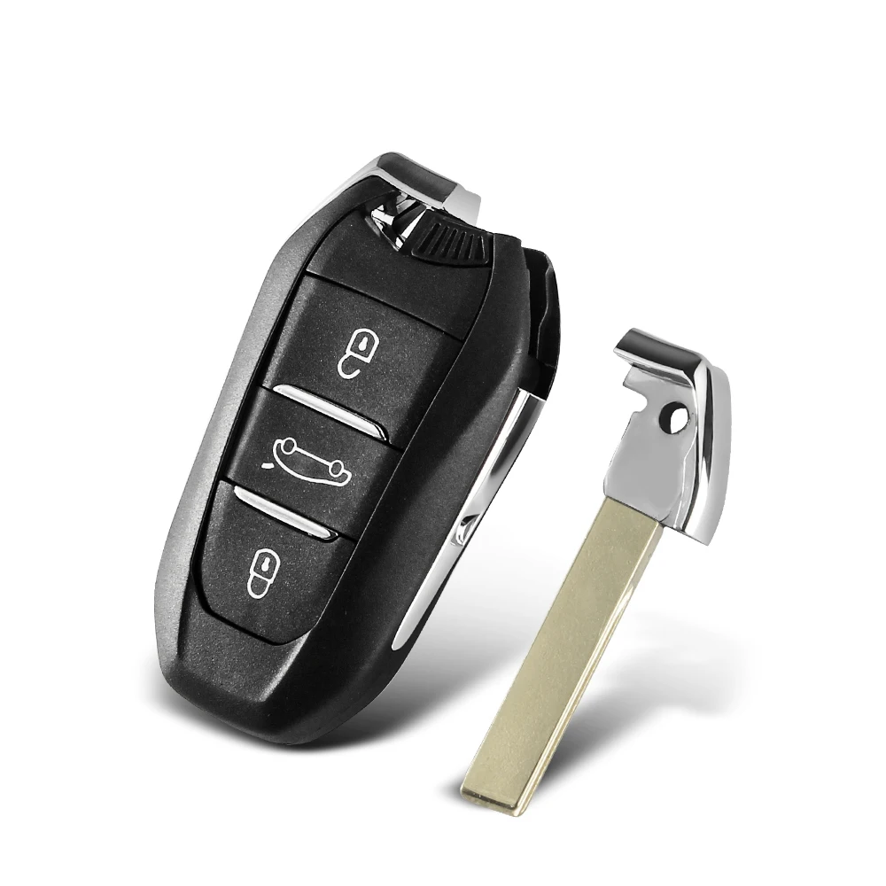 Custodia Portachiavi Auto In Lega Di Alluminio E Pelle – Compatibile Con Peugeot E Citroen (Modelli 3 Tasti, Keyless Go) – Colore Nero, Con Fibbia Metallica E Portachiavi Incluso