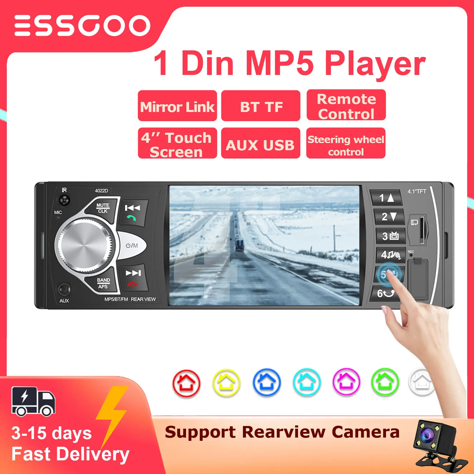 

ESSGOO 1Din Car Radio MP5 Player Autoradio Stereo 4 Inch Touch Screen Bluetooth Mirror Link Universal Multimedia Player For Car