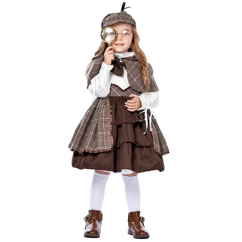 

NEW Purim Girl British Style Detective Costume Lovely Lolita Book Week Playsuit Cosplay Fancy Party Dress Carnival Halloween