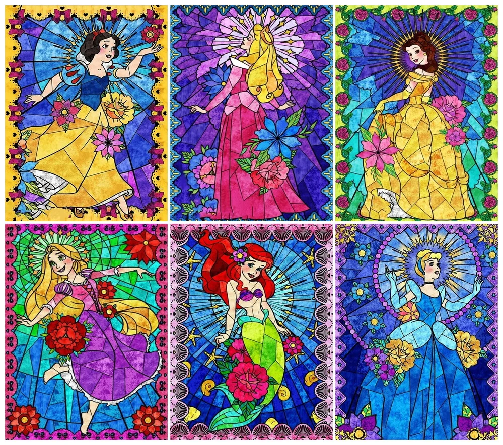 

Stained Glass Dreamy Princess Diamond Painting 5D AB Disney Craft Kit Cartoon Ariel DIY Hobby Mosaic Jasmine Handmade Gift