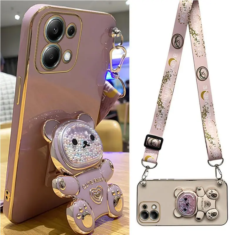 Note 13 Quicksand Bär Halter Lanyard Telefon Fall Auf Für Xiaomi Redmi 13 Hinweis 13 Pro 13c 4G 5G 13 C Strap Stand Abdeckung