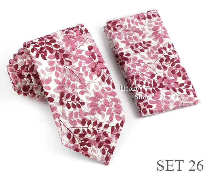 Neuheit Floral Baumwolle Herren Casual Krawatte Set Fit Hochzeit Party Grün Rosa Blau Krawatte Einstecktuch Romantisches Gravata Zubehör – Detail 26