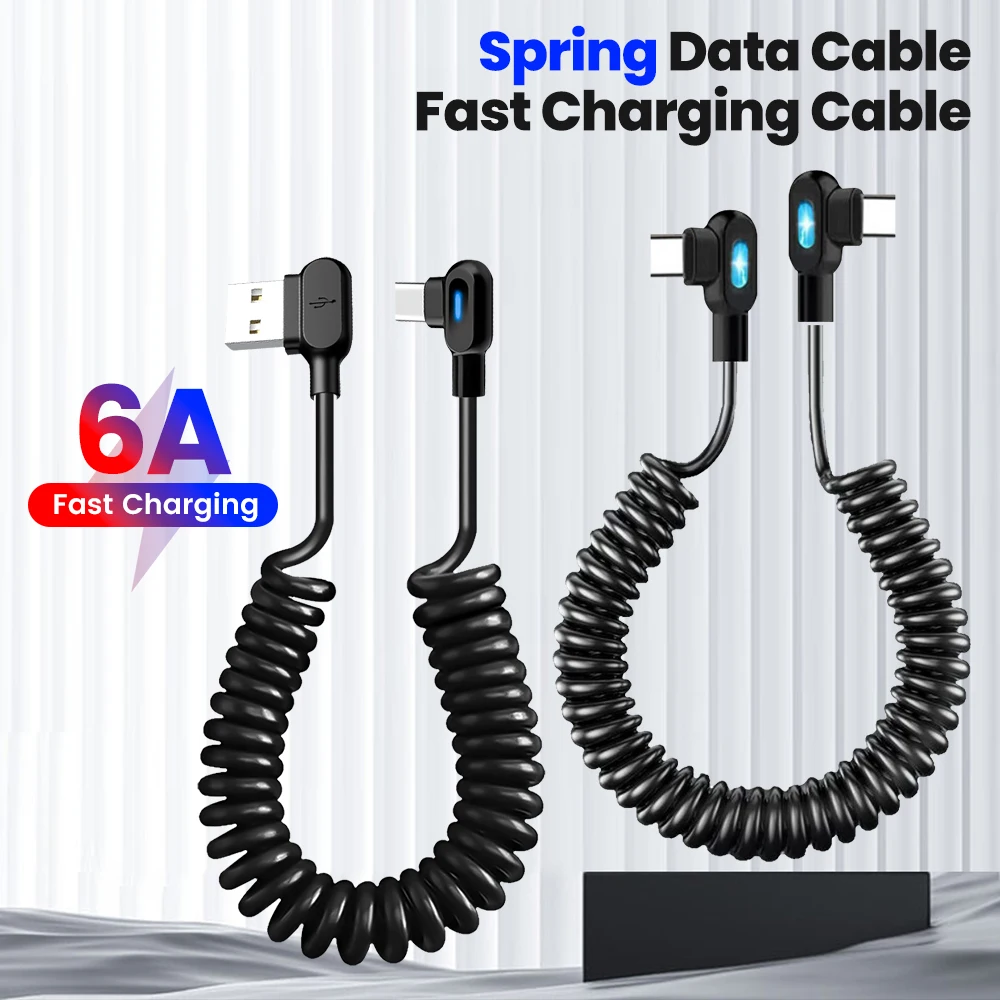 Cable de datos de resorte corto USB C a tipo C de doble codo 6A, Cable de carga rápida para iPhone Pro, Samsung, Xiaomi, cargador de teléfono Wir