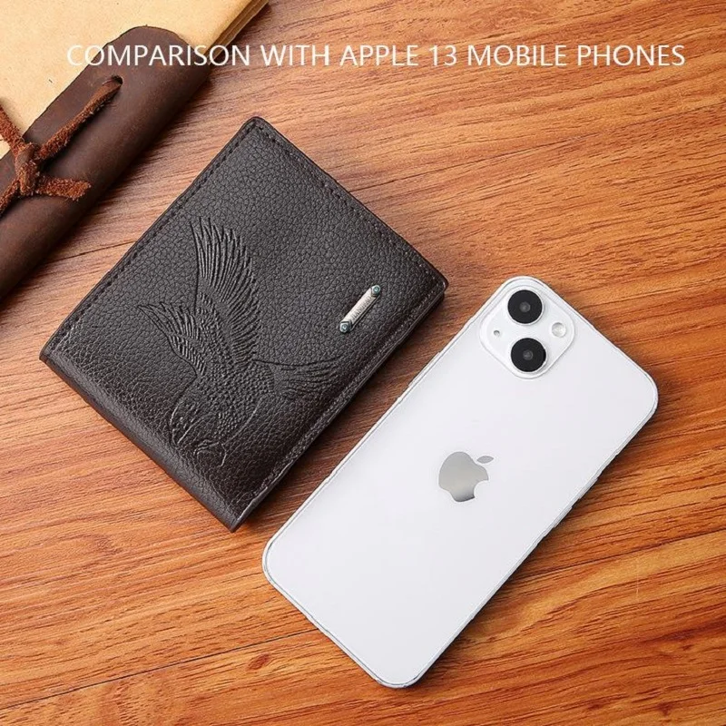 Men's Leather Wallets Slim Minimalist Hawk Pattern Bifold Credit ID Card Holder Wallet Purse Short Thin Money Clip Leather Bifold Wallet