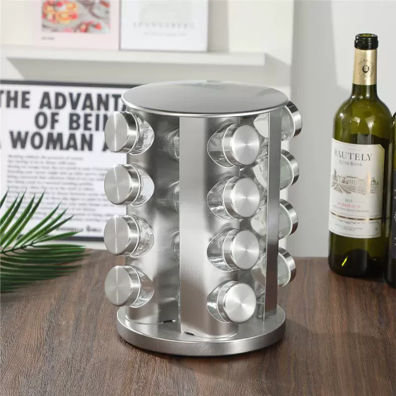 Multi-tier Stainless Steel Rotating Spice Rack 360 Degree Turntable Spice Jar Organizer Kitchen