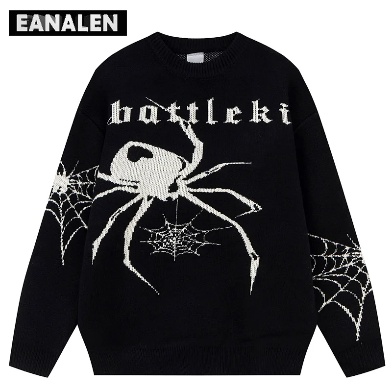 

Harajuku Retro Spider Graphic Sweater Men's Oversized Casual Street Costume Rock Punk Gothic Knitted Pullover Sweater Women Y2K