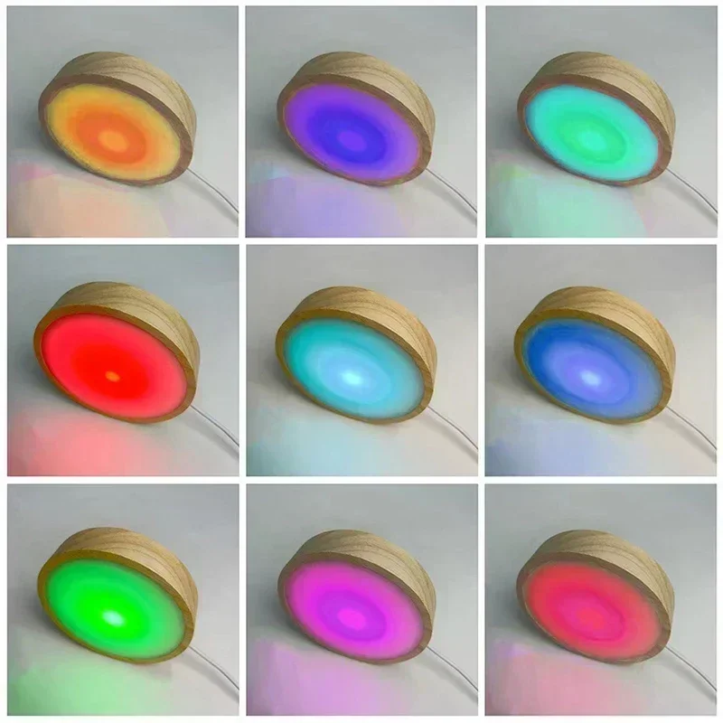 Round Wooden LED Night Light Base Image 3