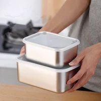 304 Stainless Steel Food Storage Tray with Cover Refrigerator Rectangle Crisper Container Thick Durable Trays Kitchen Organizer 2