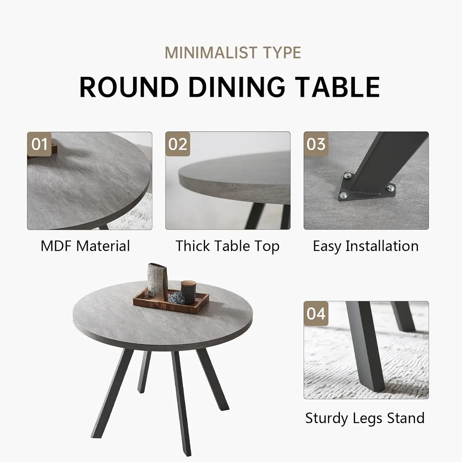 Round Dining Table Set, Mid Century Modern Small Round Dining Table Set, Saving Space (Table + 4 Brown Chairs)