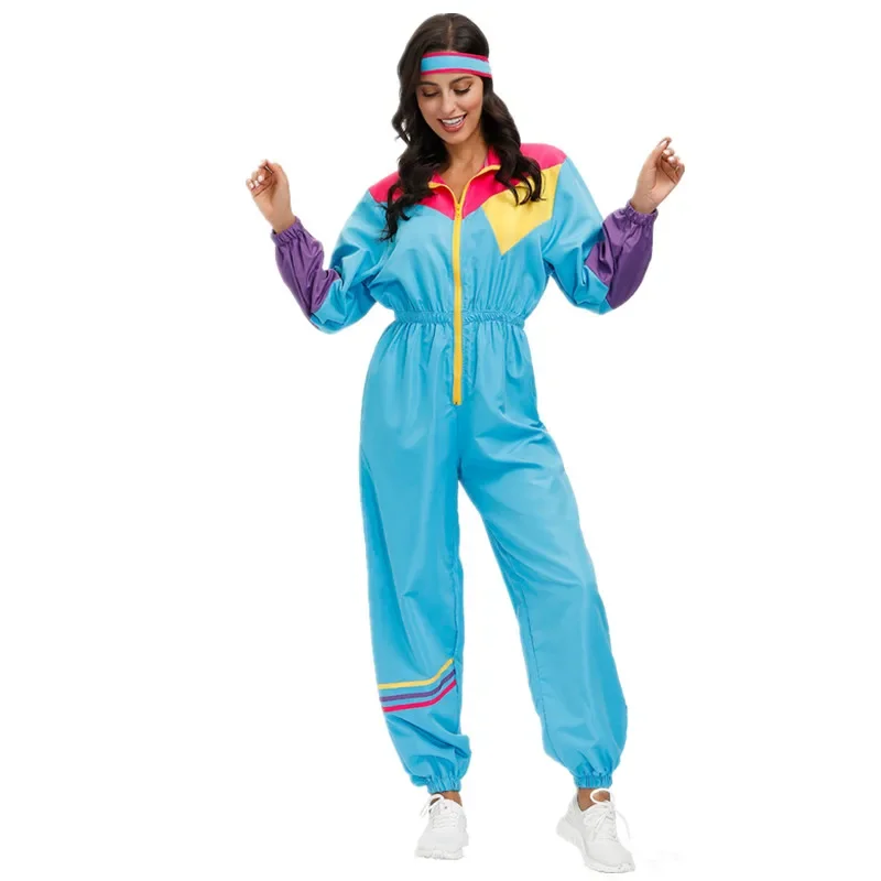 Men Retro 70's 80's Hippie Costume Hip Hop Rock Music Sports Suit Halloween Carnival Party Cosplay Fancy Dress Up